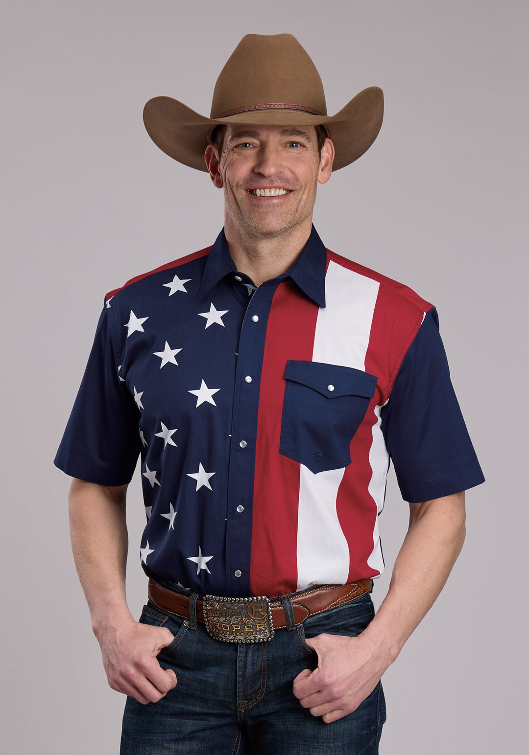 MENS ROPER VERTICAL STARS AND STRIPE PRINT WESTERN SNAP SHIRT