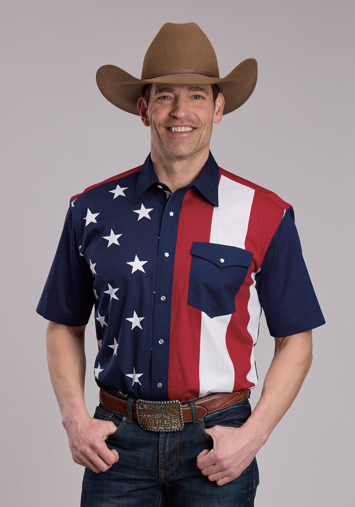 MENS ROPER VERTICAL STARS AND STRIPE PRINT WESTERN SNAP SHIRT