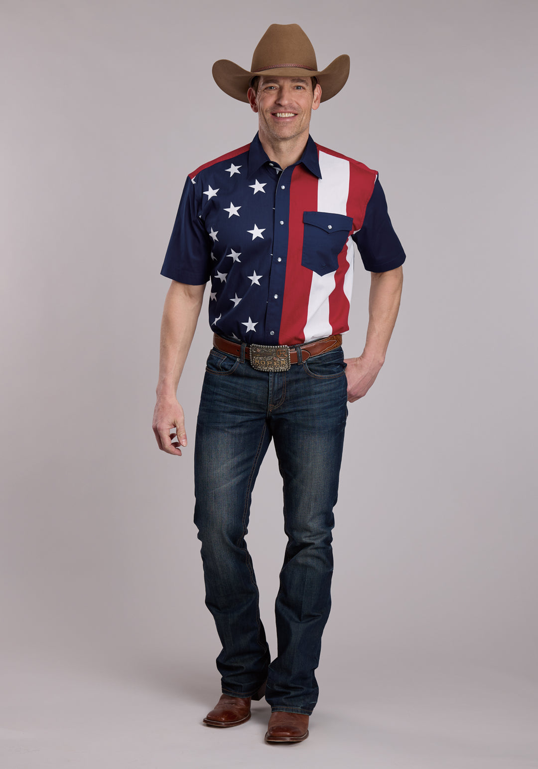 MENS ROPER VERTICAL STARS AND STRIPE PRINT WESTERN SNAP SHIRT