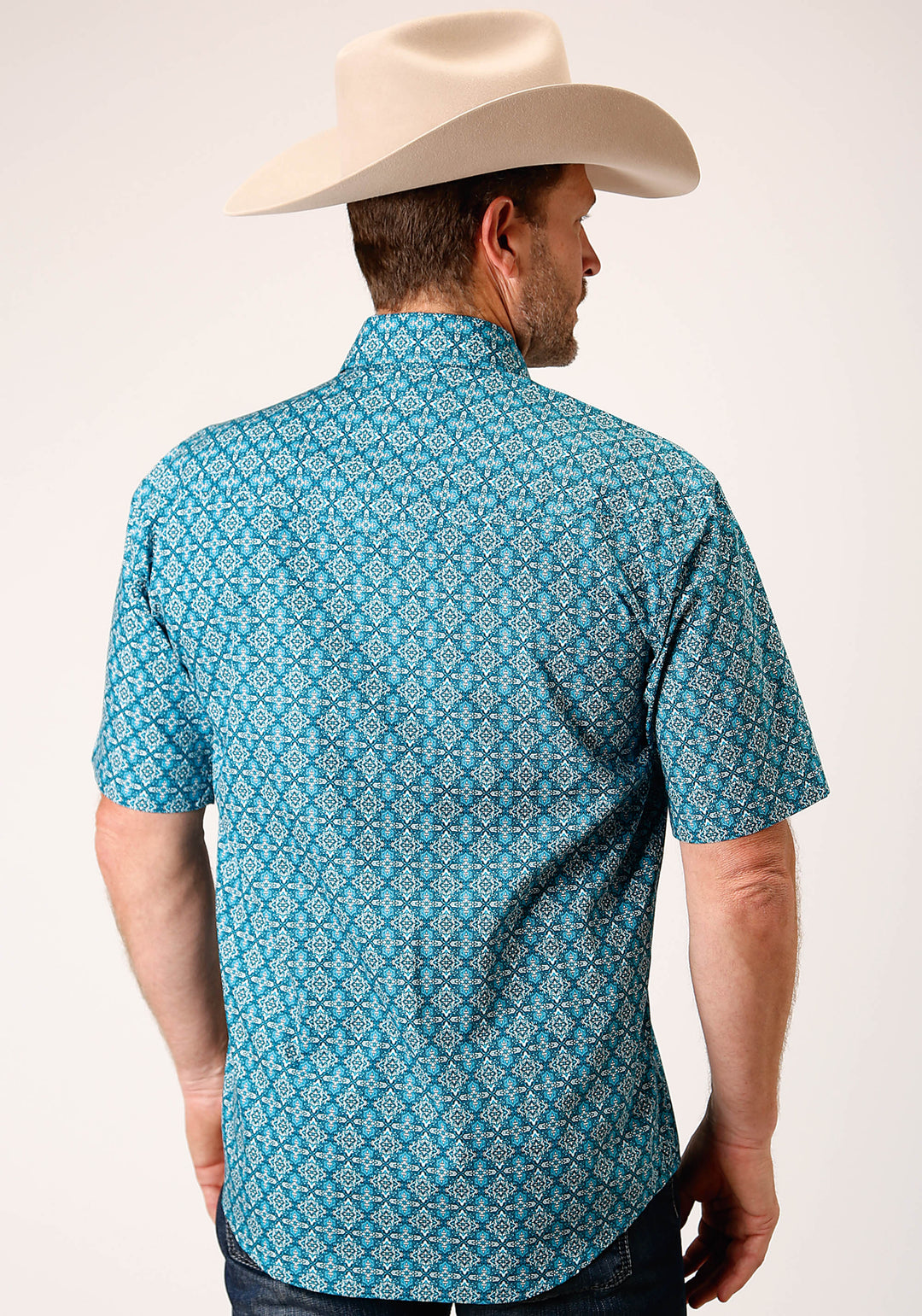 MENS SHORT SLEEVE SNAP VICTORIAN FOULARD WESTERN SHIRT