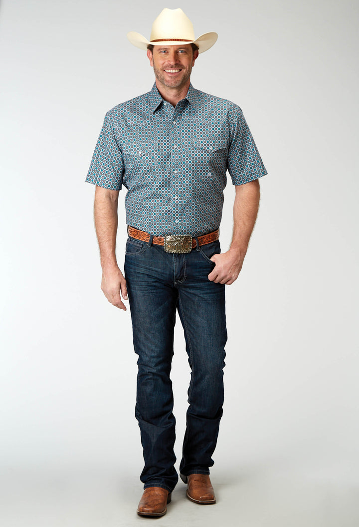 MENS SHORT SLEEVE SNAP FRONTIER FOULARD WESTERN SHIRT