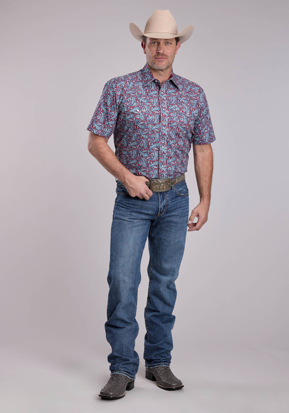 MENS ROPER BANDANA PAISLEY SHORT SLEEVE SNAP SHIRT