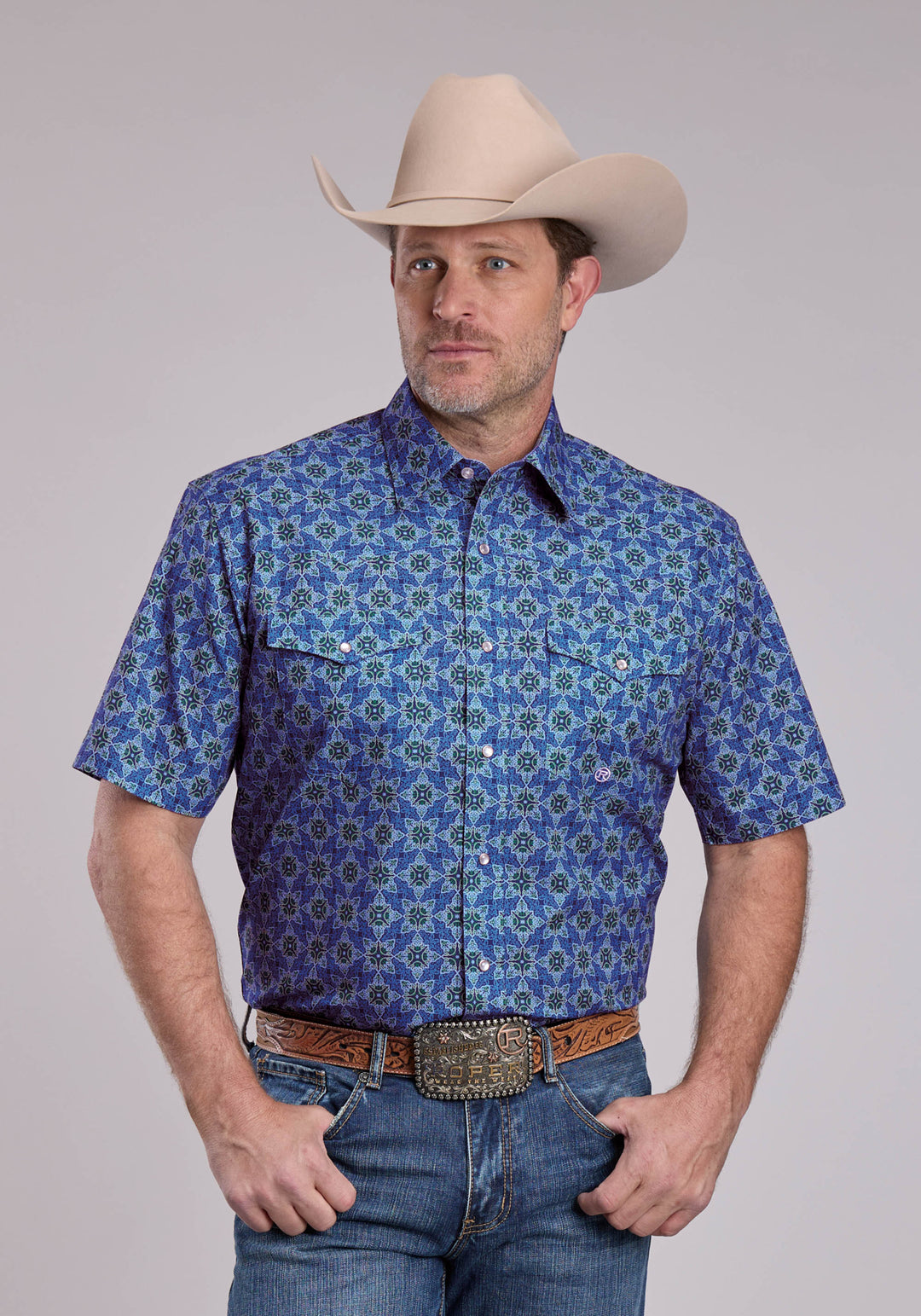 MENS ROPER ORNAMENTAL PAISLEY SHORT SLEEVE SNAP SHIRT