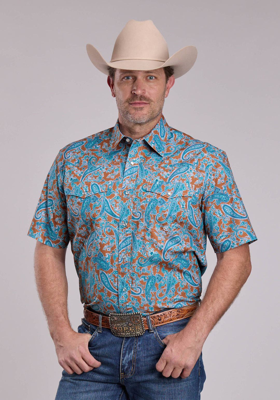 MENS ROPER DESERT SPRING PAISLEY SHORT SLEEVE SNAP SHIRT