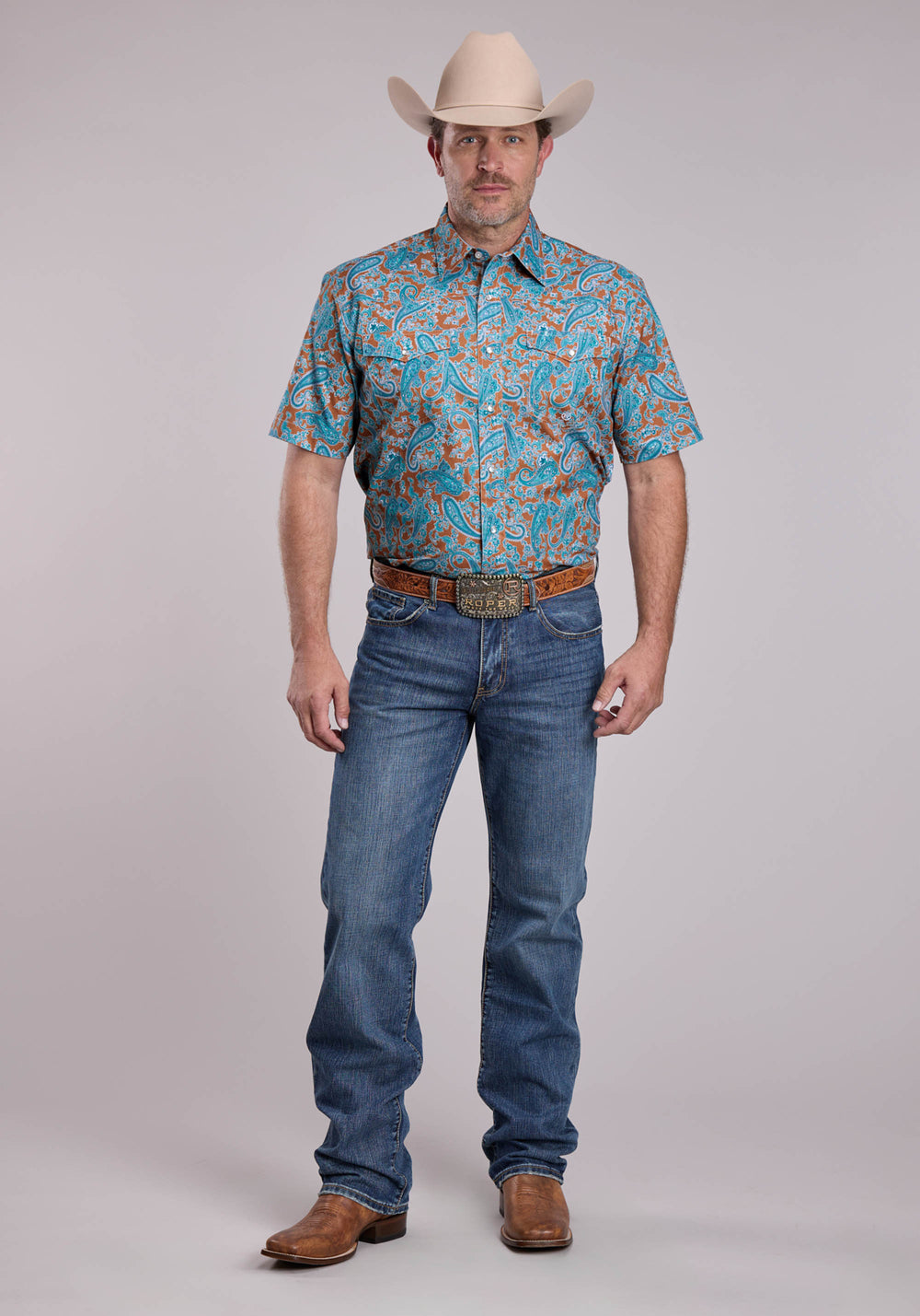 MENS ROPER DESERT SPRING PAISLEY SHORT SLEEVE SNAP SHIRT