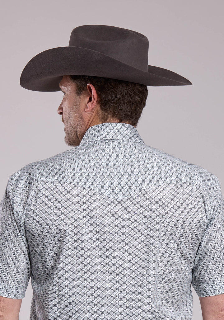 MENS ROPER STRETCH FOUR POINT FOULARD - GREY SHORT SLEEVE SNAP SHIRT