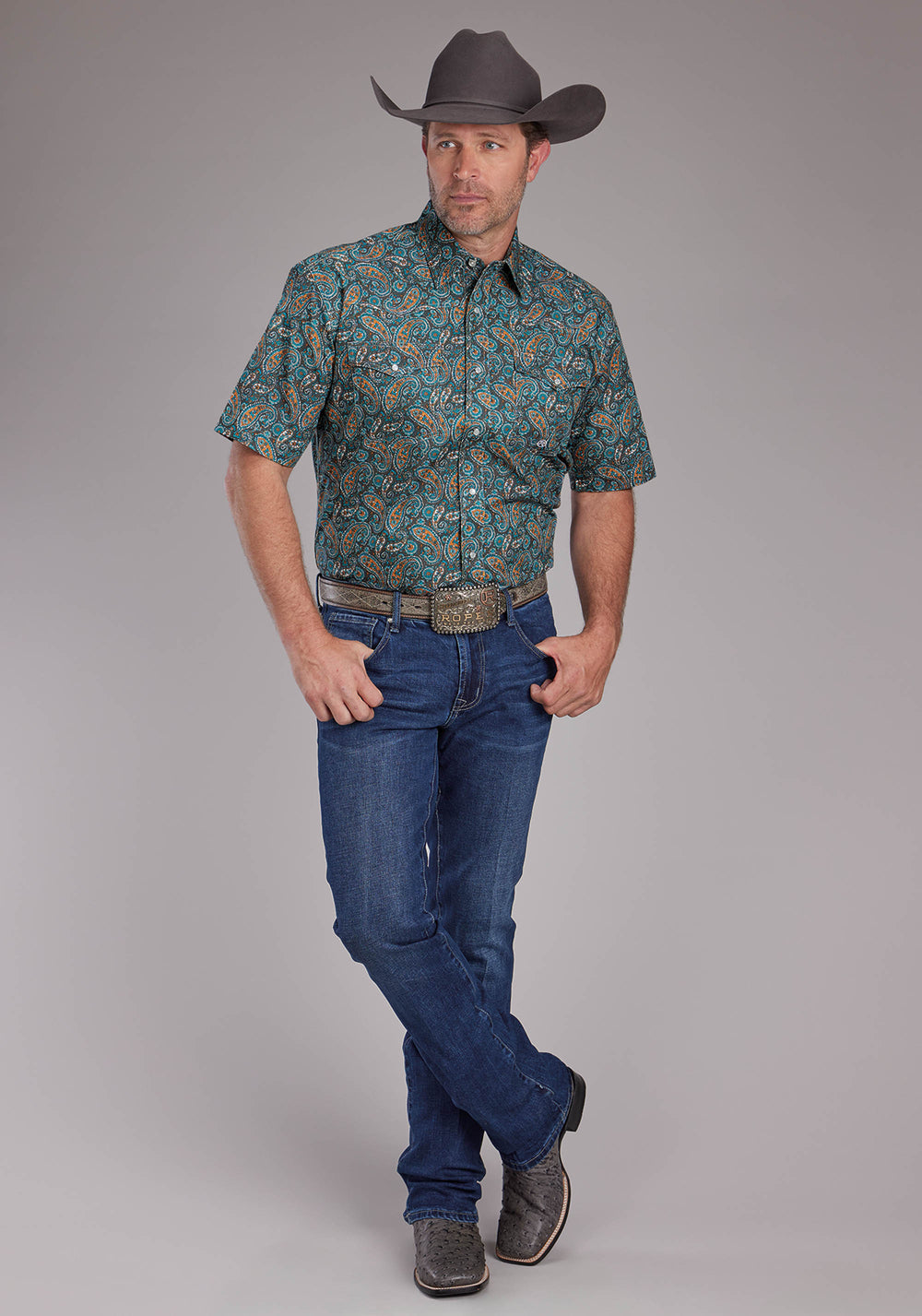 MENS DUSK PAISLEY SHORT SLEEVE SNAP WESTERN SHIRT