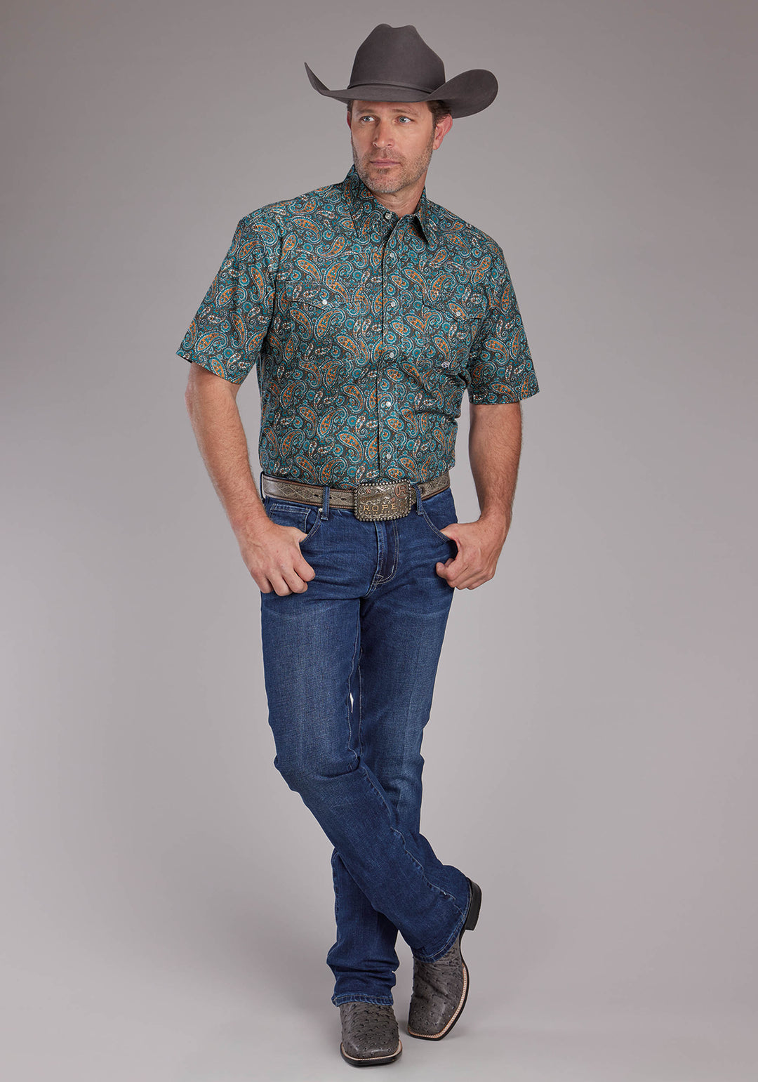 MENS DUSK PAISLEY SHORT SLEEVE SNAP WESTERN SHIRT