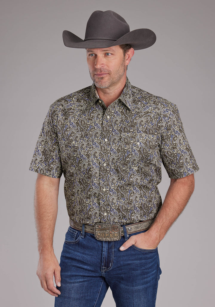 MENS STONE PAISLEY SHORT SLEEVE SNAP WESTERN SHIRT