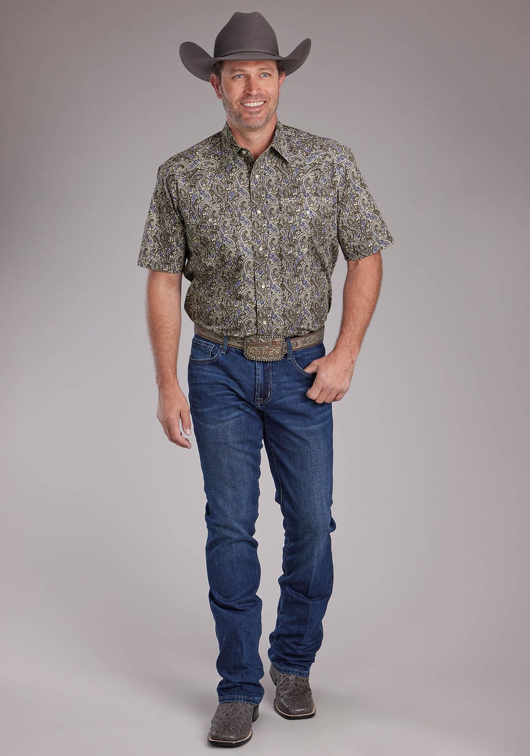 MENS STONE PAISLEY SHORT SLEEVE SNAP WESTERN SHIRT