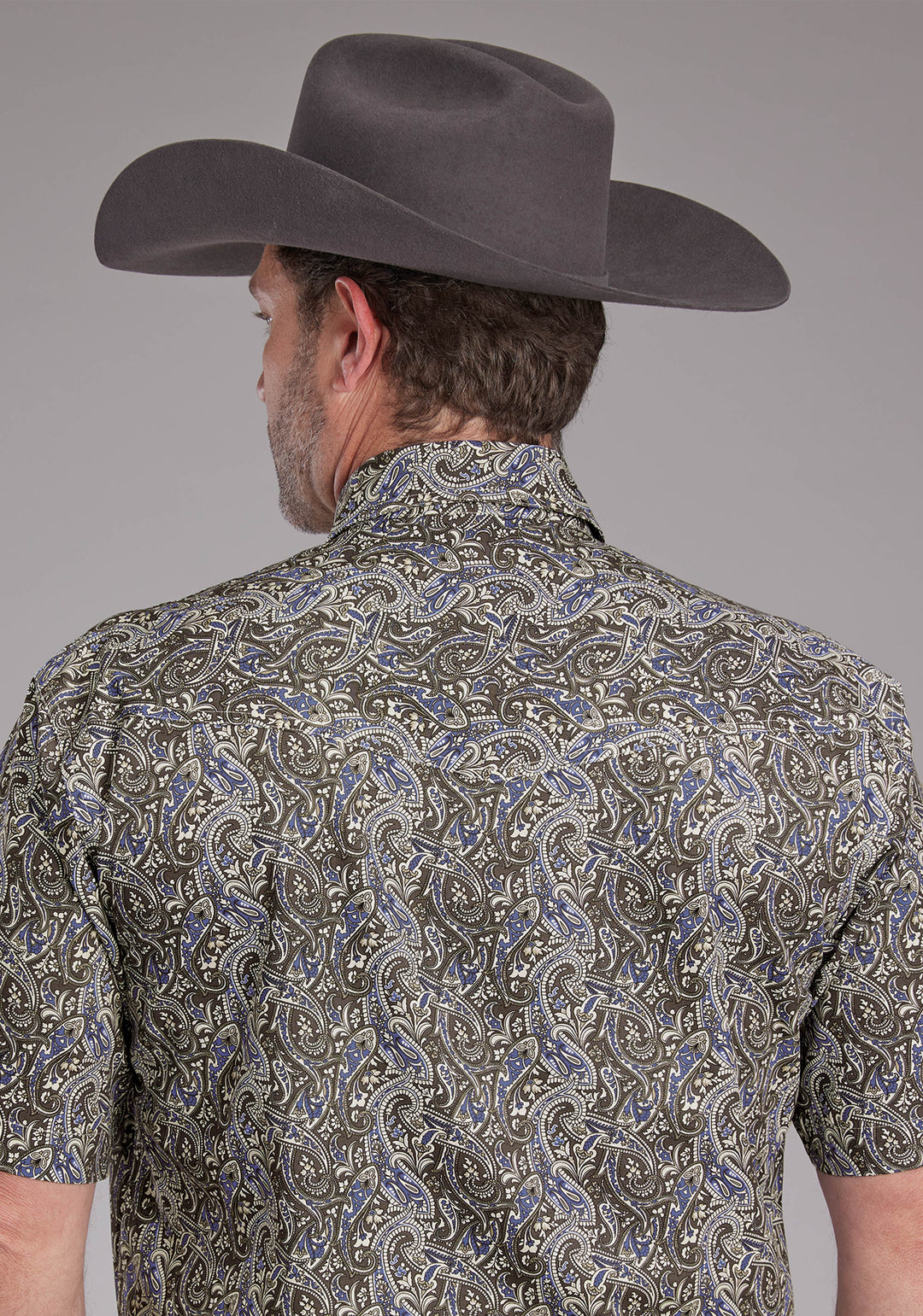 MENS STONE PAISLEY SHORT SLEEVE SNAP WESTERN SHIRT