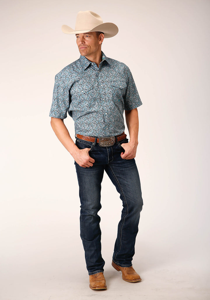 MENS SHORT SLEEVE SNAP PEACOCK PAISLEY WESTERN SHIRT