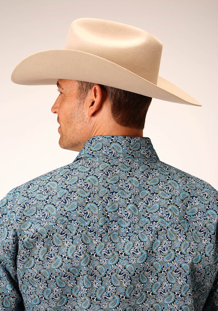 MENS SHORT SLEEVE SNAP PEACOCK PAISLEY WESTERN SHIRT