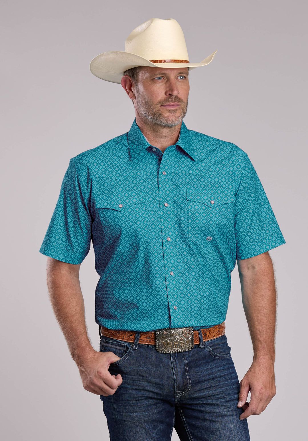 MENS ROPER WALLPAPER MEDALLION SHORT SLEEVE SNAP SHIRT