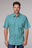 MENS SHORT SLEEVE SNAP STRETCH NEAT TEAL WESTERN SHIRT