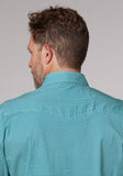 MENS SHORT SLEEVE SNAP STRETCH NEAT TEAL WESTERN SHIRT