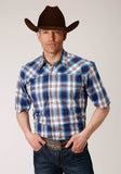 MENS SHORT SLEEVE SNAP ROYAL PLAID WESTERN SHIRT