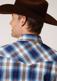 MENS SHORT SLEEVE SNAP ROYAL PLAID WESTERN SHIRT