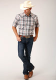 MENS SHORT SLEEVE SNAP SMOKEY PLAID WESTERN SHIRT