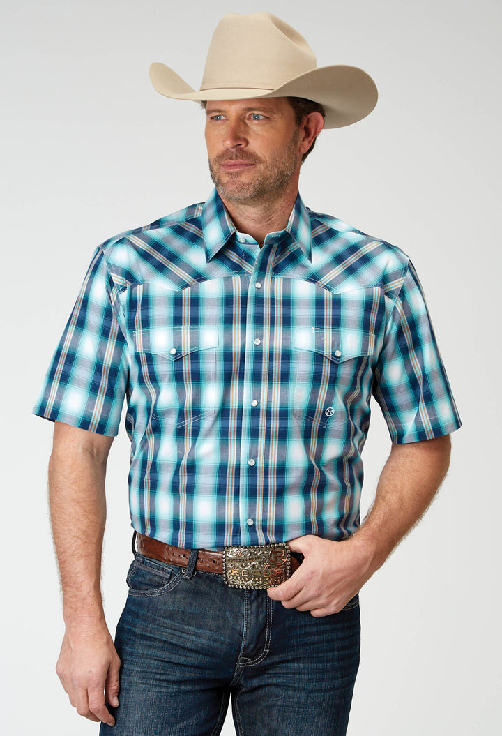 MENS SHORT SLEEVE SNAP COOL BREEZE PLAID WESTERN SHIRT