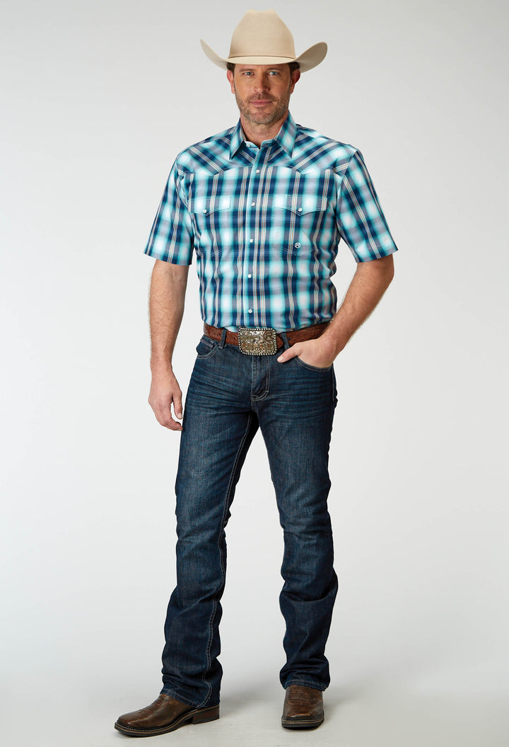 MENS SHORT SLEEVE SNAP COOL BREEZE PLAID WESTERN SHIRT