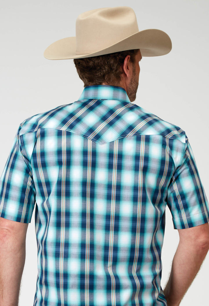 MENS SHORT SLEEVE SNAP COOL BREEZE PLAID WESTERN SHIRT