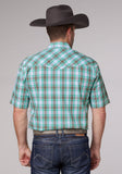 MENS SHORT SLEEVE SNAP COLD SPRINGS PLAID WESTERN SHIRT