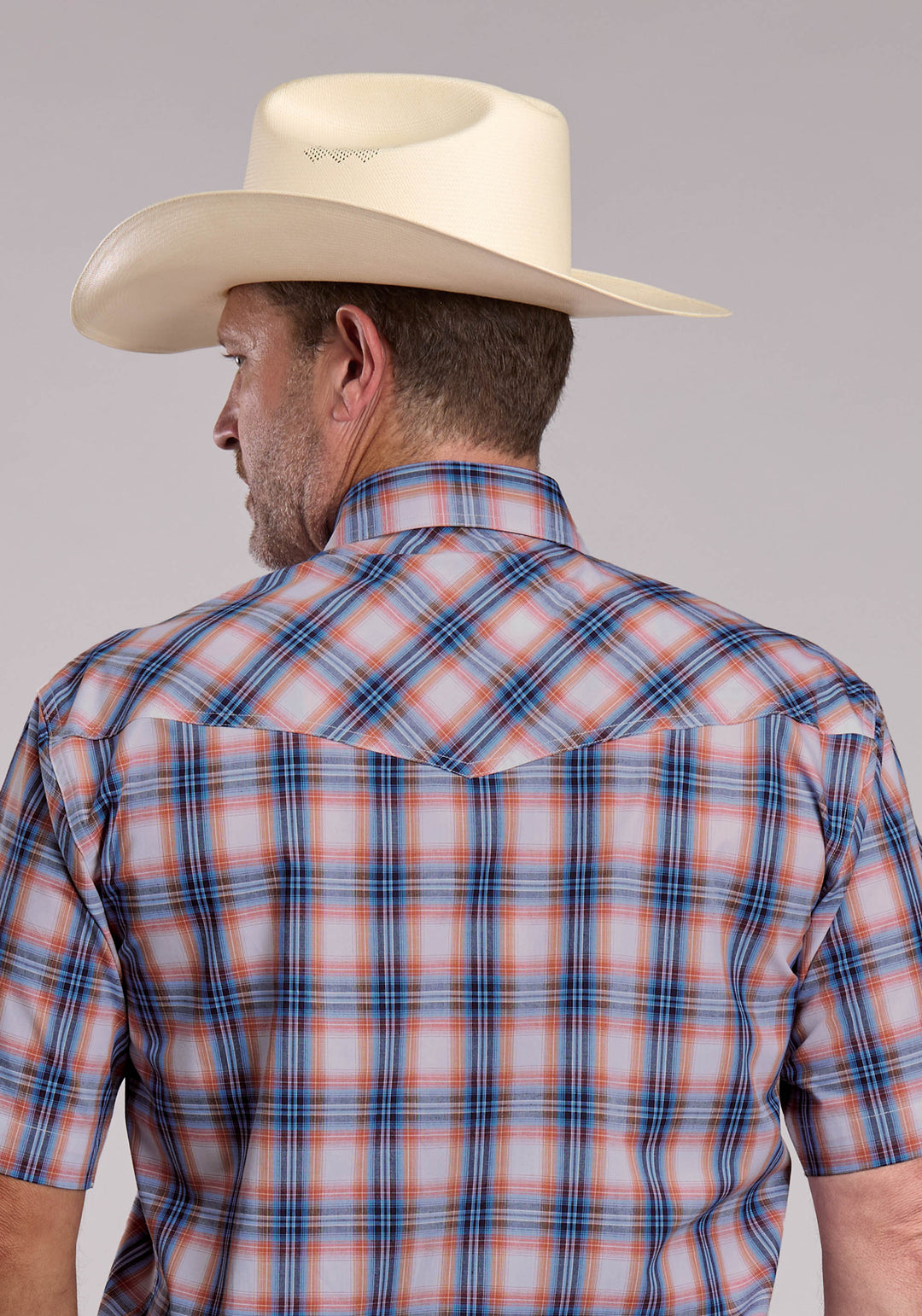 MENS ROPER BREEZY PLAID SHORT SLEEVE SNAP SHIRT