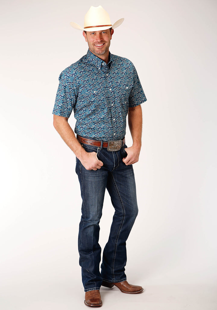 MENS SHORT SLEEVE BUTTON PURPLE SAGE PAISLEY WESTERN SHIRT