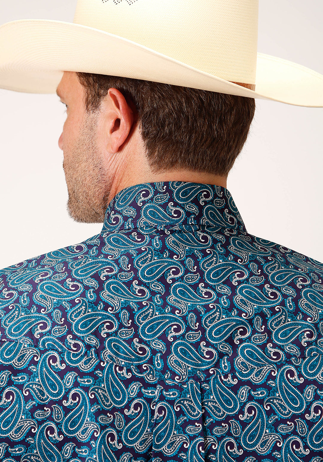 MENS SHORT SLEEVE BUTTON PURPLE SAGE PAISLEY WESTERN SHIRT