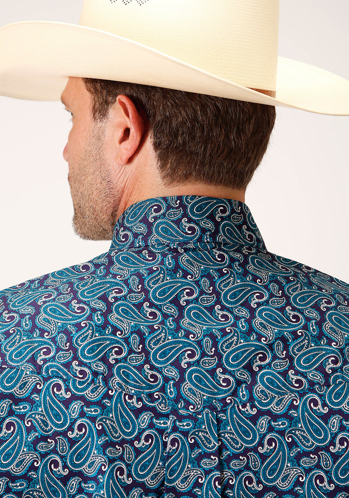 MENS SHORT SLEEVE BUTTON PURPLE SAGE PAISLEY WESTERN SHIRT