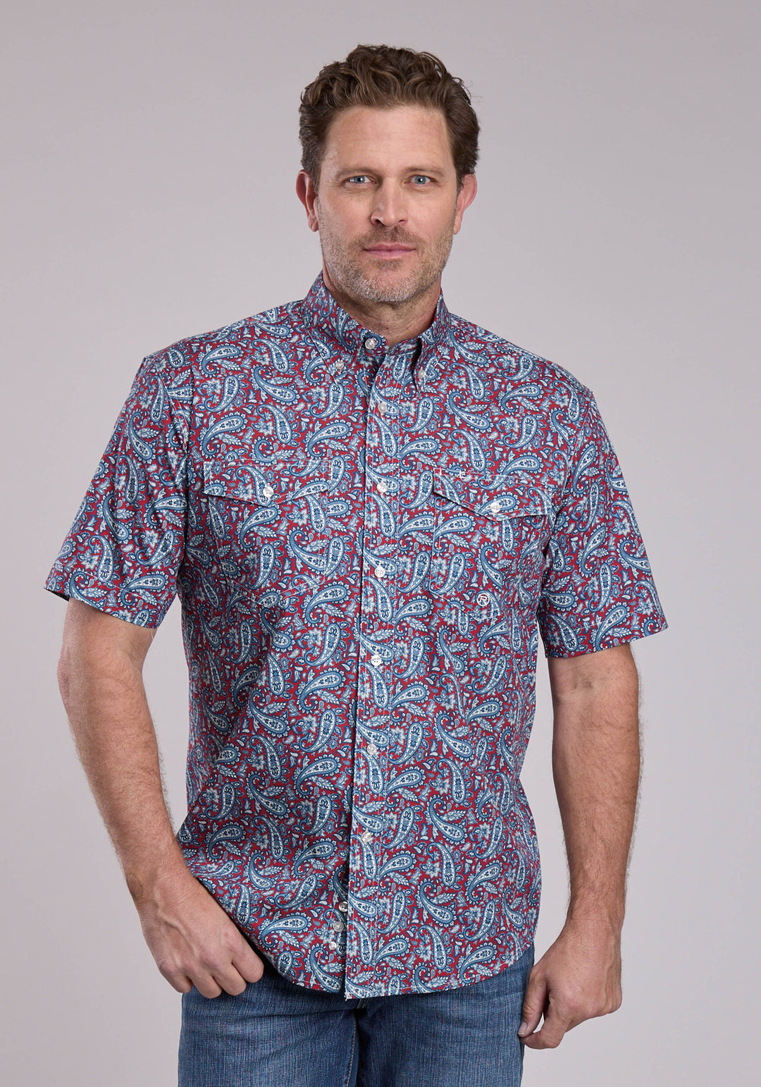 MENS ROPER BANDANA PAISLEY SHORT SLEEVE BUTTON SHIRT
