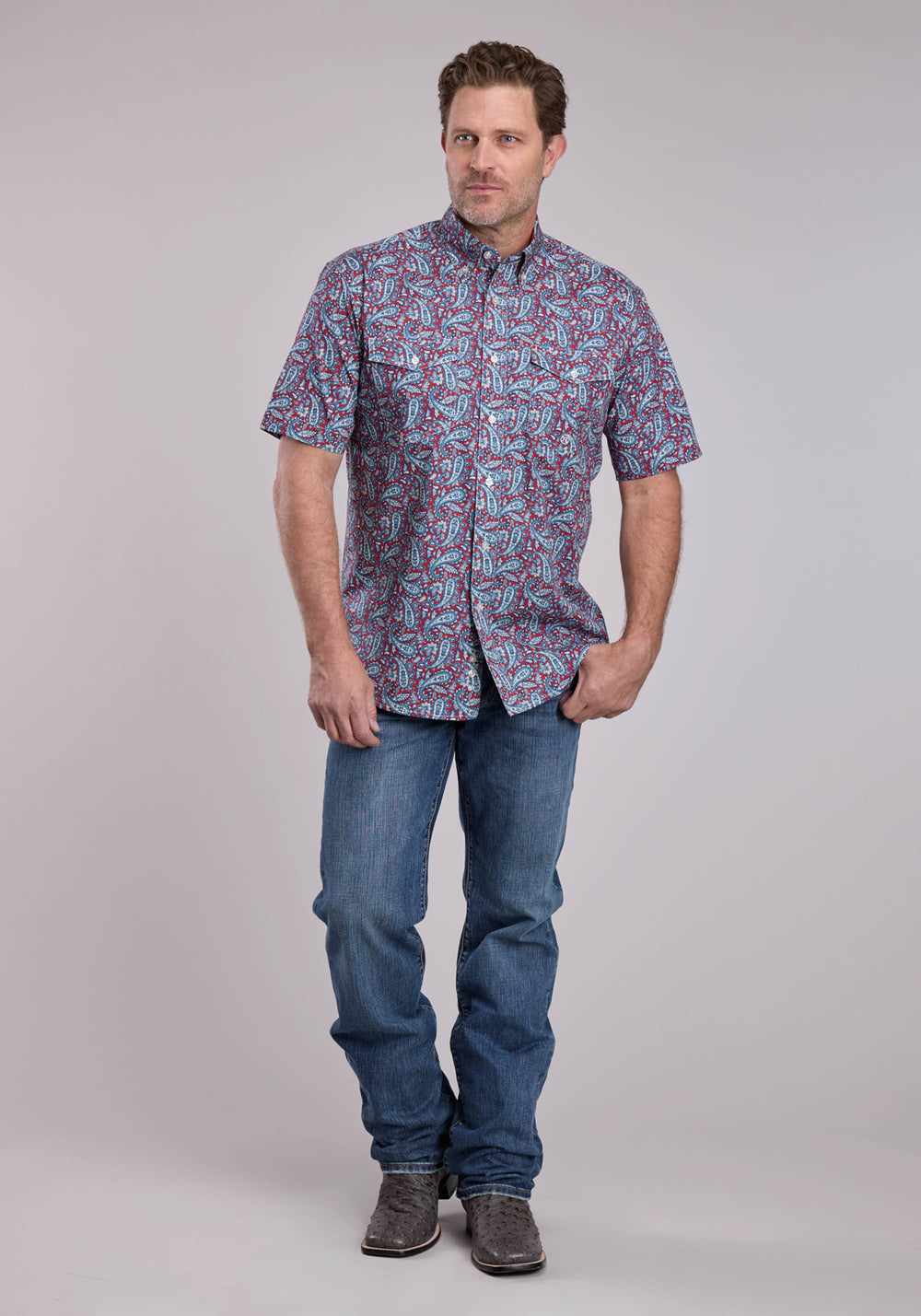 MENS ROPER BANDANA PAISLEY SHORT SLEEVE BUTTON SHIRT