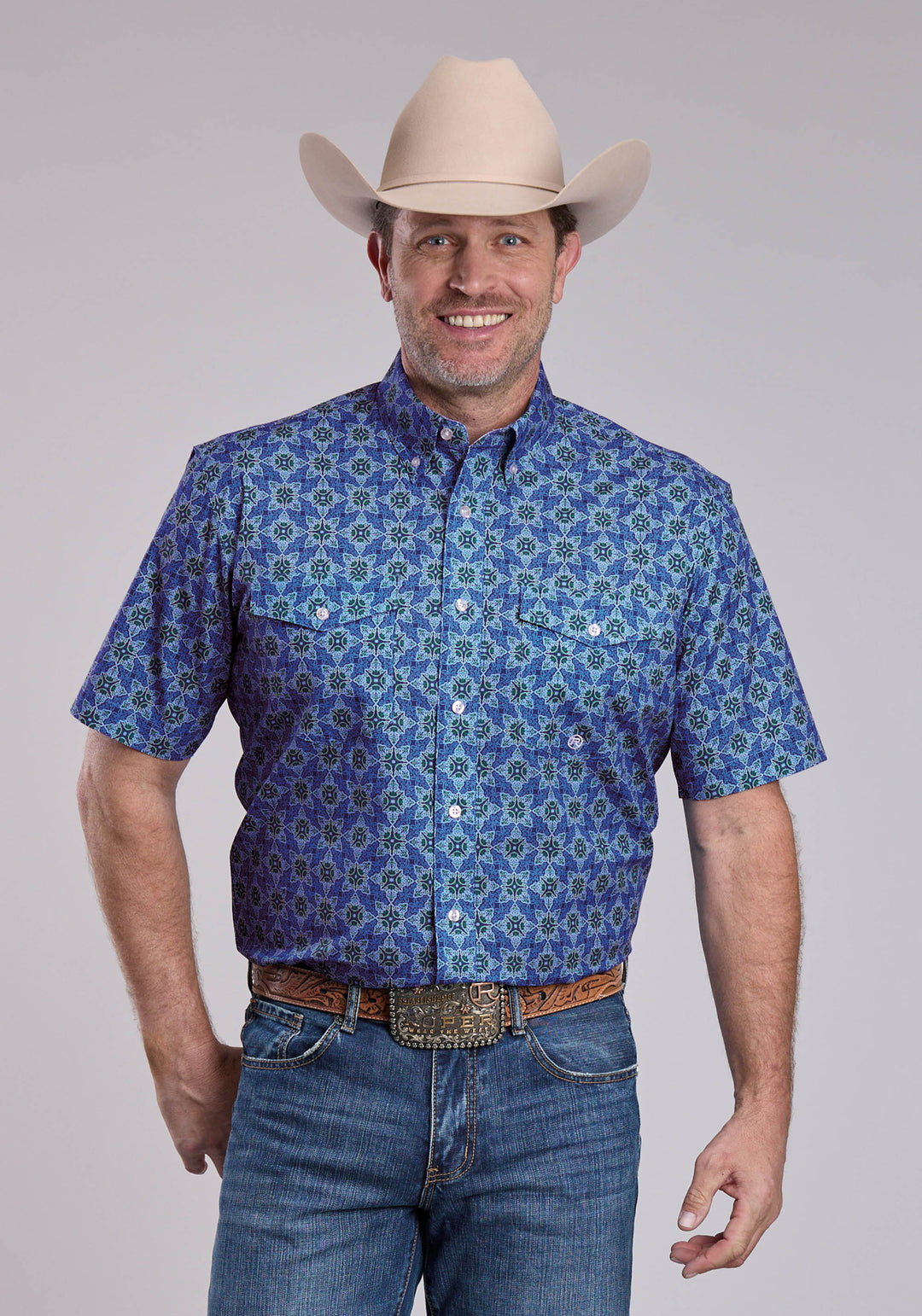 MENS ROPER ORNAMENTAL PAISLEY SHORT SLEEVE BUTTON SHIRT