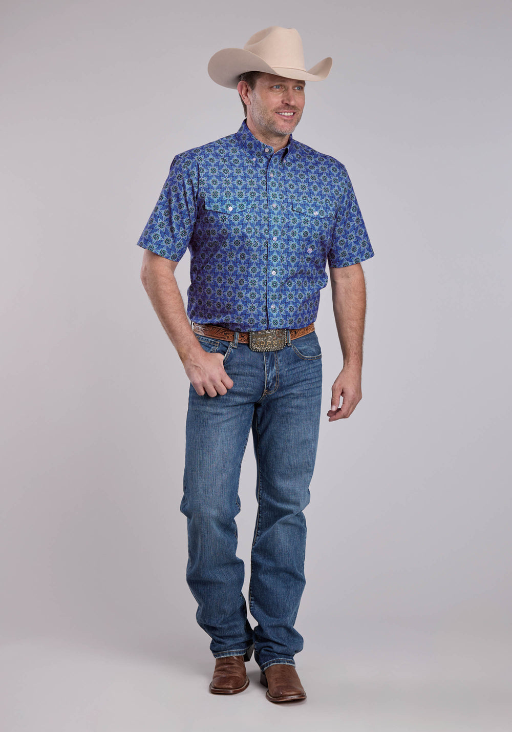MENS ROPER ORNAMENTAL PAISLEY SHORT SLEEVE BUTTON SHIRT