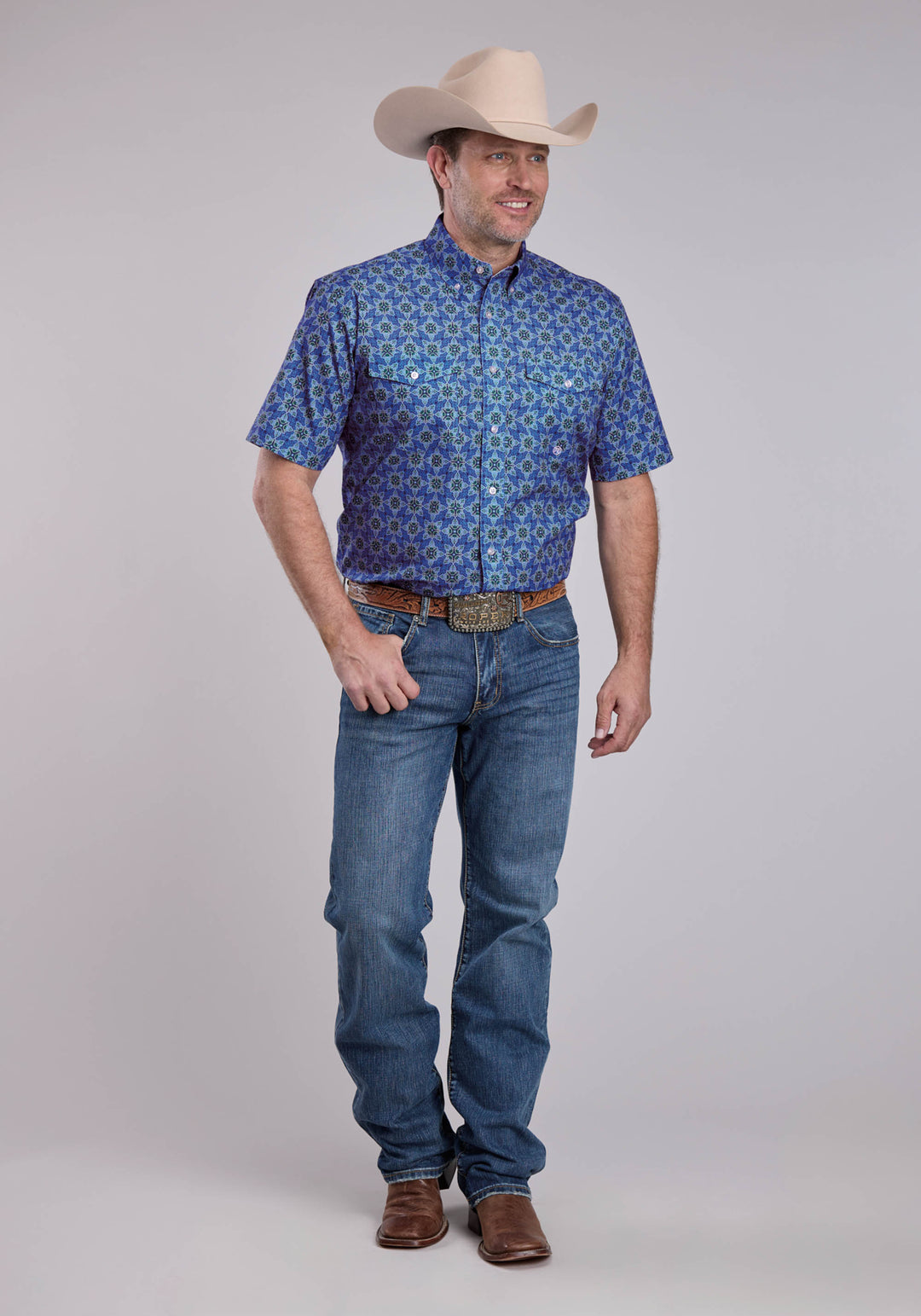 MENS ROPER ORNAMENTAL PAISLEY SHORT SLEEVE BUTTON SHIRT