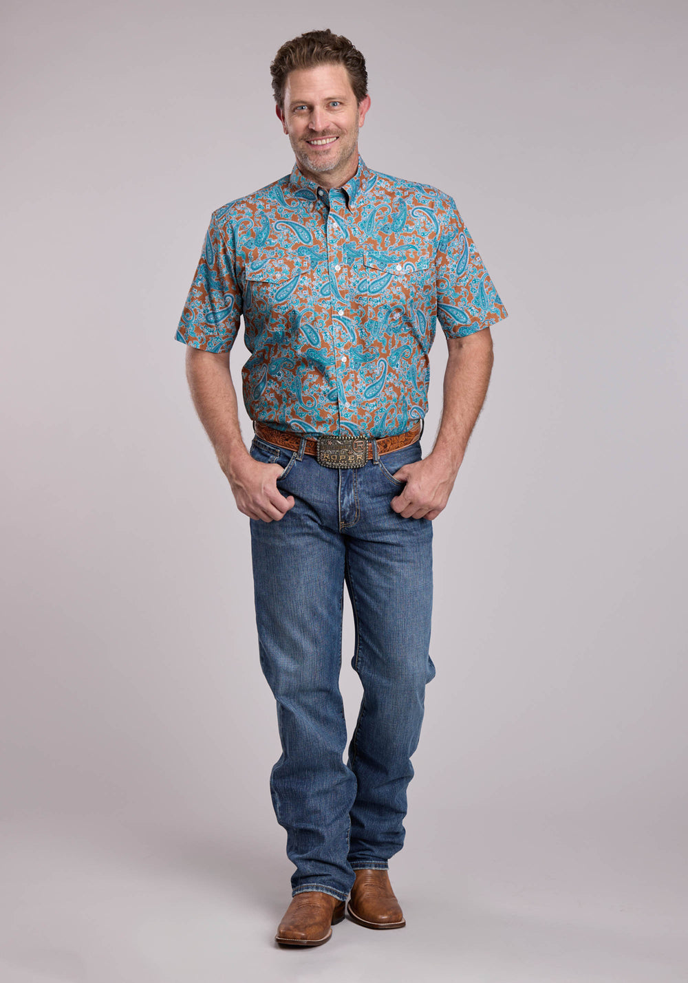 MENS ROPER DESERT SPRING PAISLEY SHORT SLEEVE BUTTON SHIRT