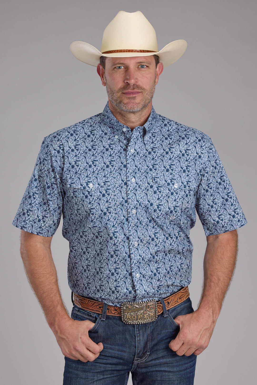 MENS PRAIRIE PAISLEY SHORT SLEEVE BUTTON WESTERN SHIRT
