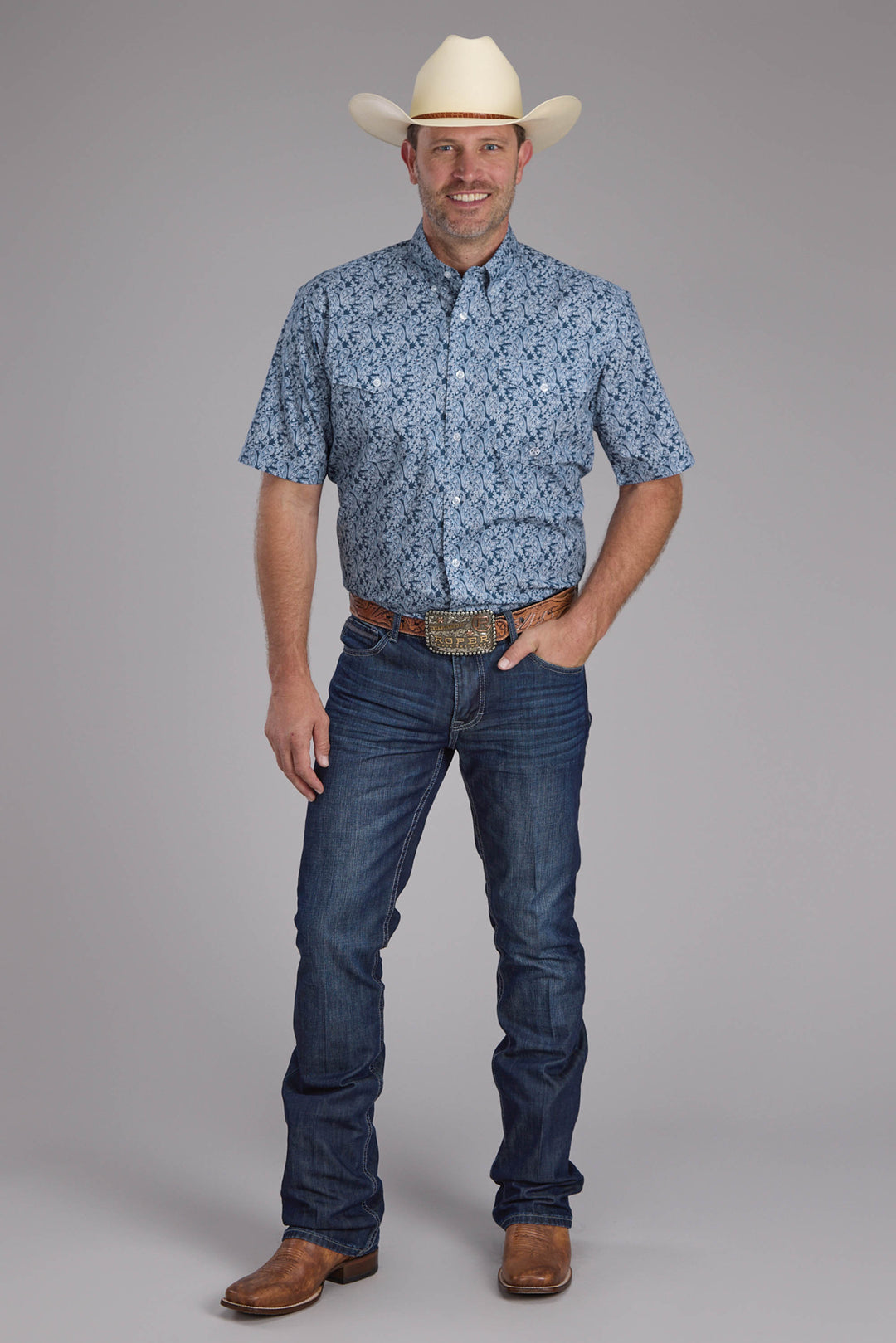 MENS PRAIRIE PAISLEY SHORT SLEEVE BUTTON WESTERN SHIRT