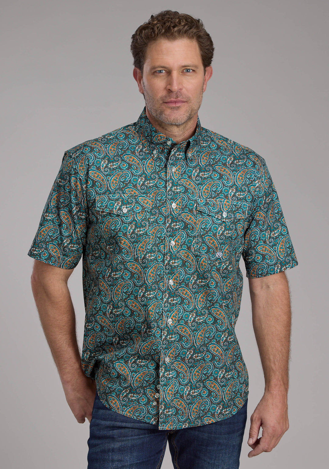 MENS DUSK PAISLEY SHORT SLEEVE BUTTON WESTERN SHIRT