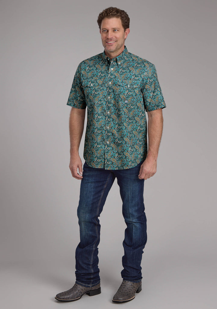 MENS DUSK PAISLEY SHORT SLEEVE BUTTON WESTERN SHIRT