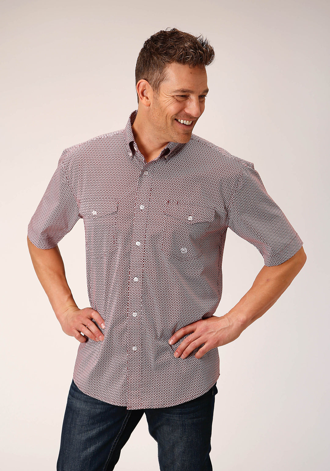MENS SHORT SLEEVE BUTTON CLIMBING DIAMOND WESTERN SHIRT
