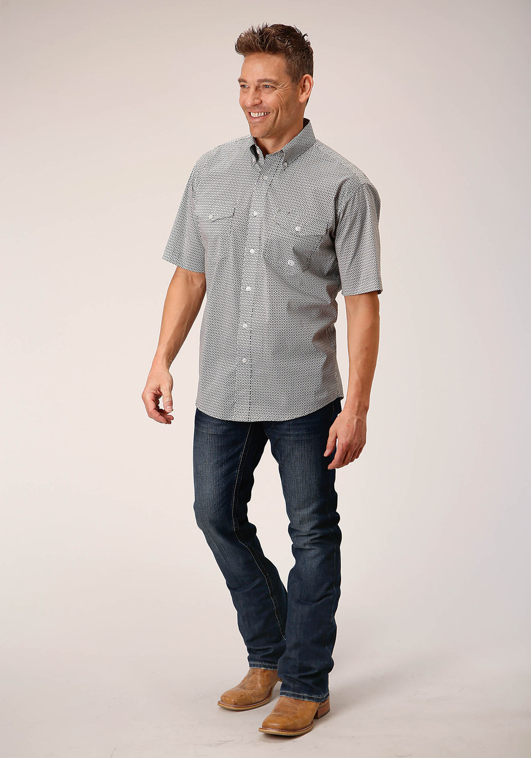 MENS SHORT SLEEVE BUTTON CLIMBING DIAMOND WESTERN SHIRT