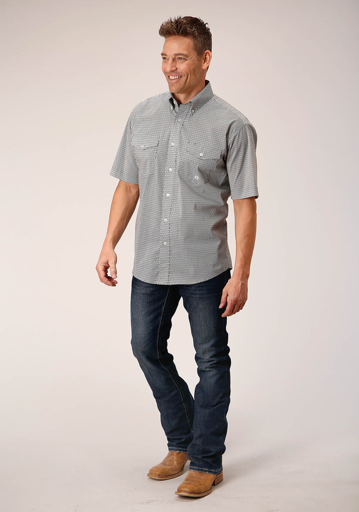 MENS SHORT SLEEVE BUTTON CLIMBING DIAMOND WESTERN SHIRT