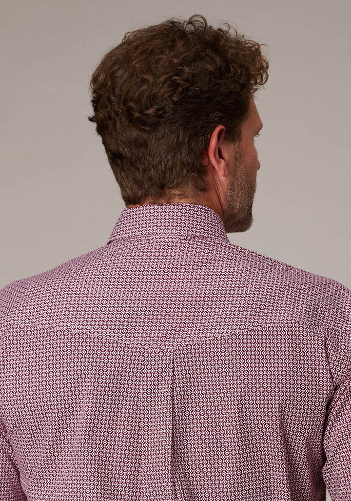 MENS SHORT SLEEVE BUTTON STRETCH NEAT RED WESTERN SHIRT