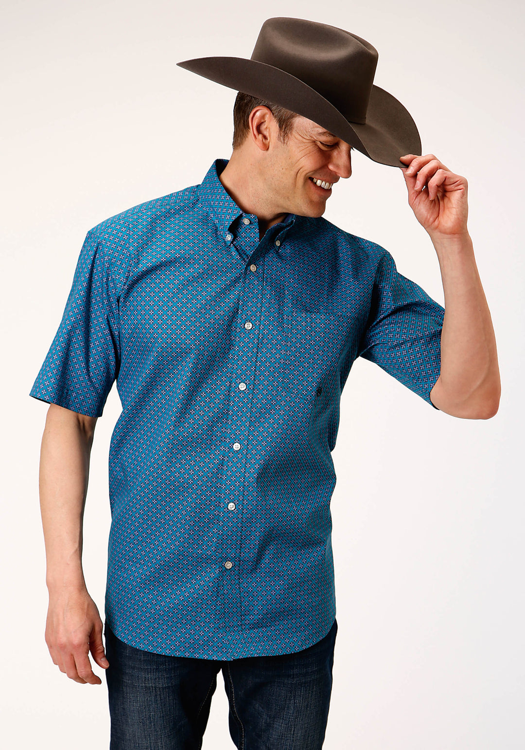 MENS SHORT SLEEVE BUTTON CIRCUIT FOULARD WESTERN SHIRT