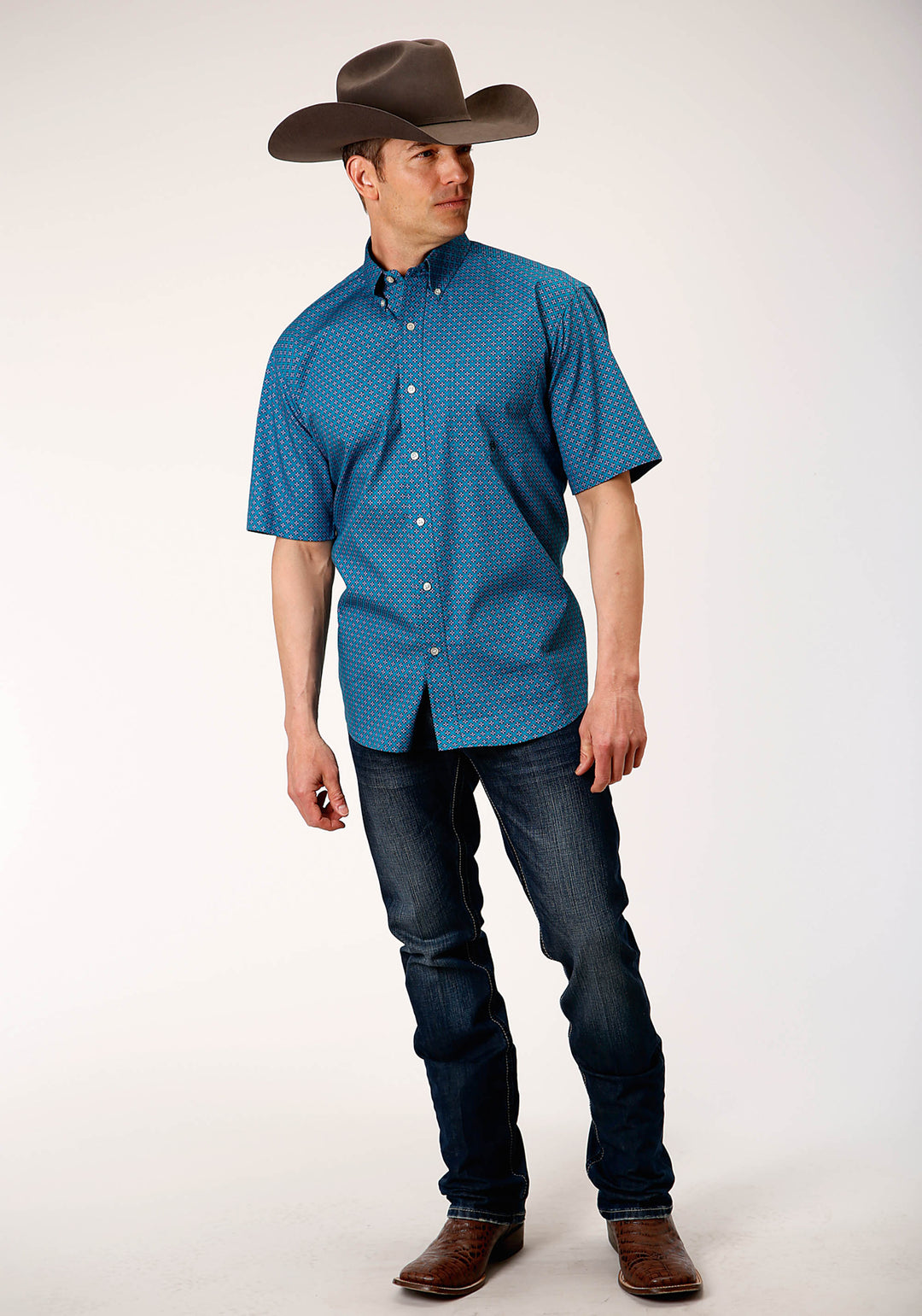 MENS SHORT SLEEVE BUTTON CIRCUIT FOULARD WESTERN SHIRT