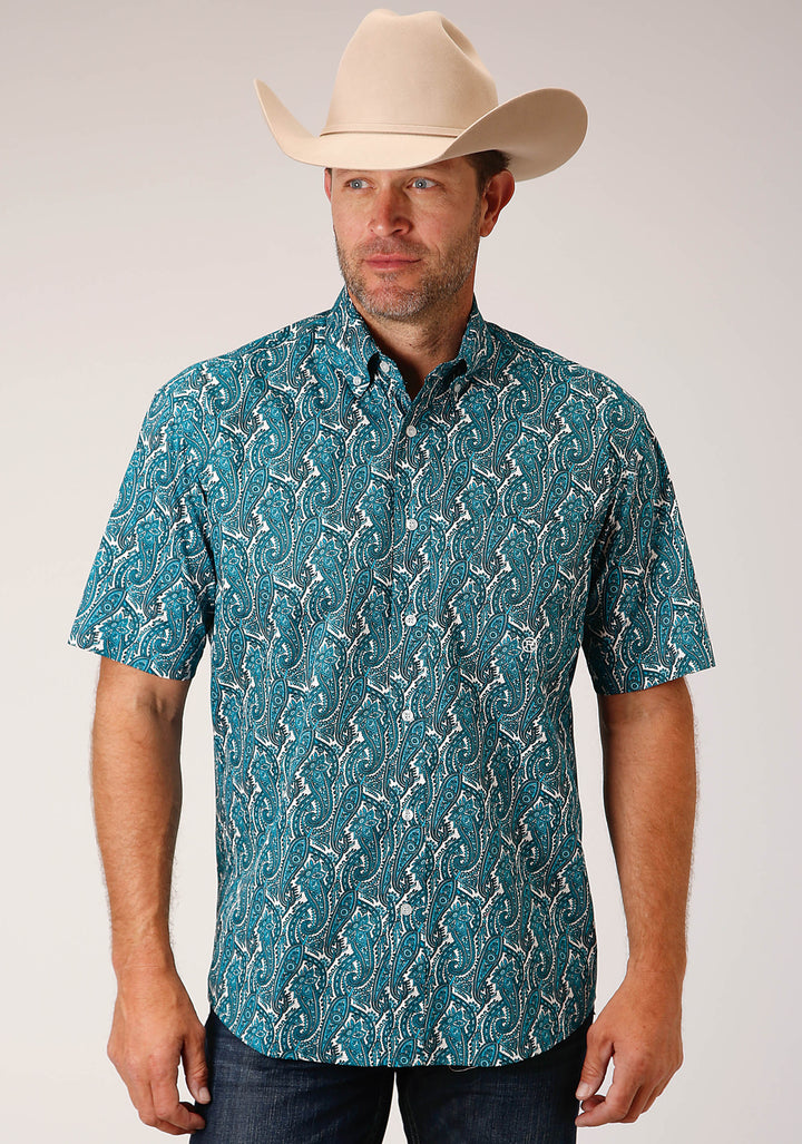 MENS SHORT SLEEVE BUTTON UPSTREAM PAISLEY WESTERN SHIRT