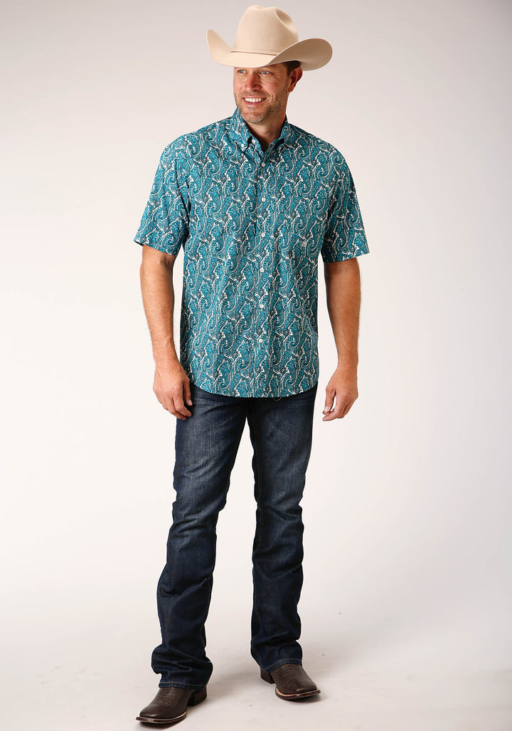 MENS SHORT SLEEVE BUTTON UPSTREAM PAISLEY WESTERN SHIRT
