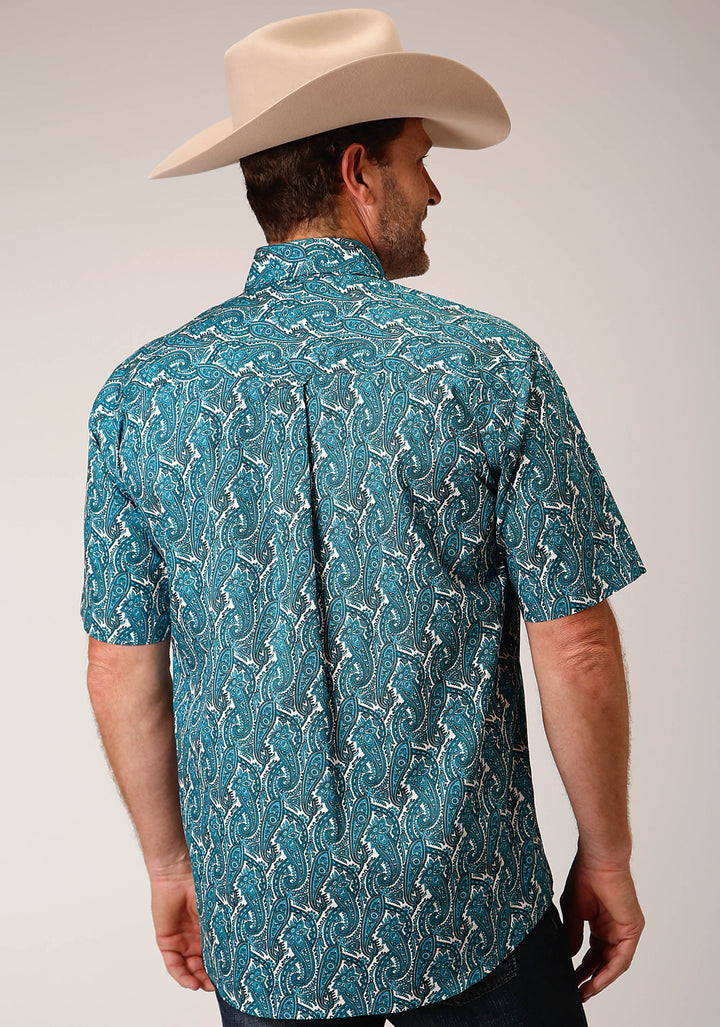 MENS SHORT SLEEVE BUTTON UPSTREAM PAISLEY WESTERN SHIRT